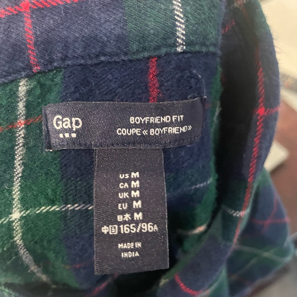 Gap Boyfriend Shirt Women Button up Flannel in Blue & Green Tartan Plaid Size M - Picture 6 of 6